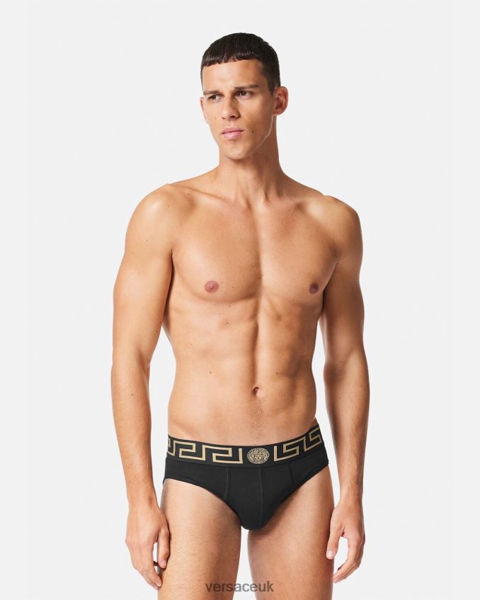 Men Versace Greca Border Briefs 2-Pack 6D2D061782 Black Underwear & Beachwear
