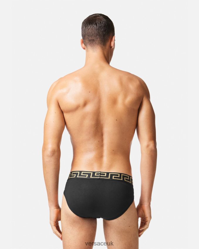 Men Versace Greca Border Briefs 2-Pack 6D2D061782 Black Underwear & Beachwear