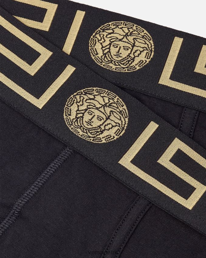 Men Versace Greca Border Briefs 2-Pack 6D2D061782 Black Underwear & Beachwear