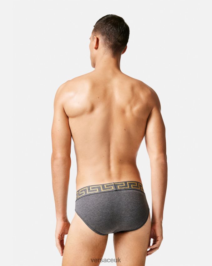 Men Versace Greca Border Briefs 2-Pack 6D2D061783 Gray & Black Underwear & Beachwear