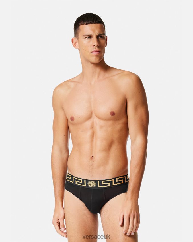 Men Versace Greca Border Briefs 2-Pack 6D2D061783 Gray & Black Underwear & Beachwear