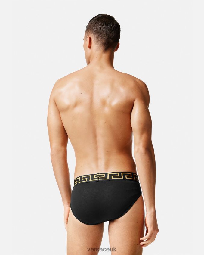 Men Versace Greca Border Briefs 2-Pack 6D2D061783 Gray & Black Underwear & Beachwear