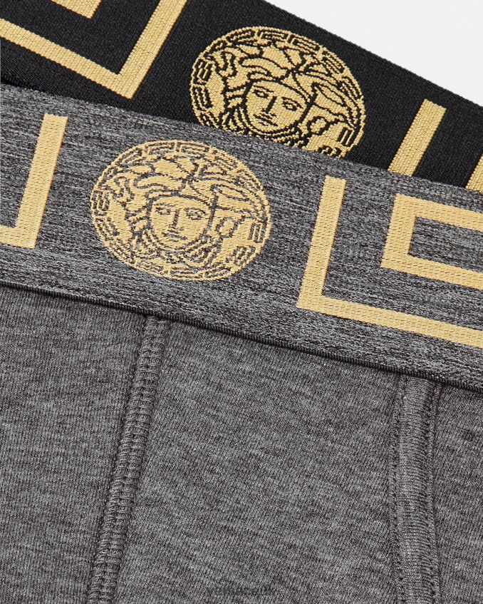 Men Versace Greca Border Briefs 2-Pack 6D2D061783 Gray & Black Underwear & Beachwear