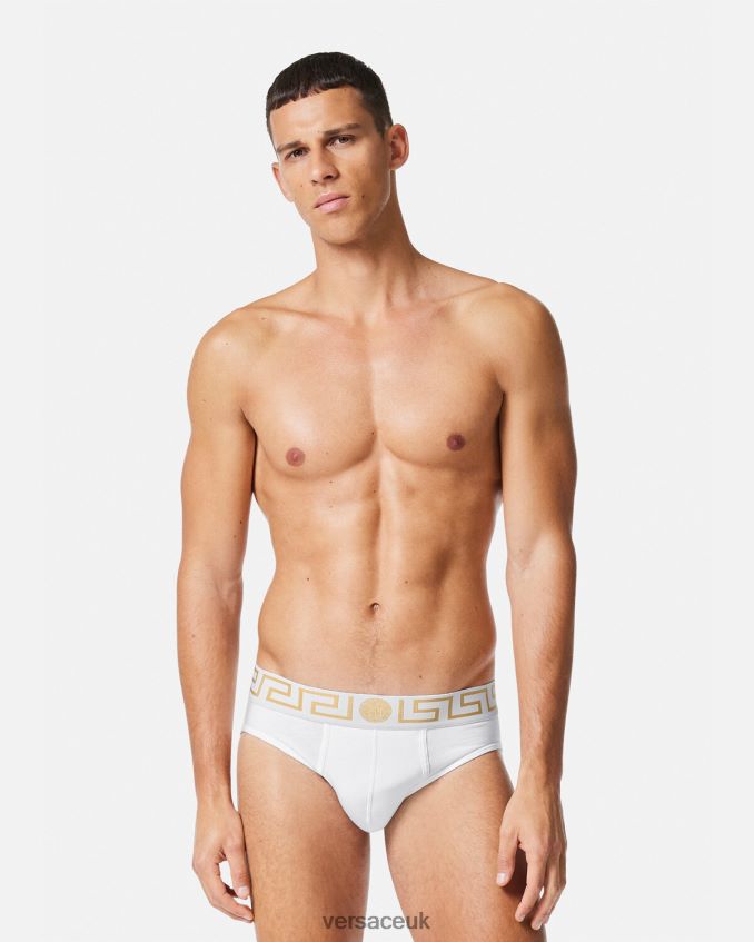 Men Versace Greca Border Briefs 2-Pack 6D2D061784 White/Gold Underwear & Beachwear