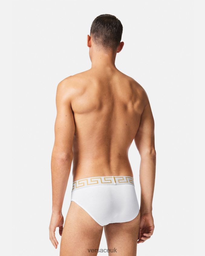 Men Versace Greca Border Briefs 2-Pack 6D2D061784 White/Gold Underwear & Beachwear