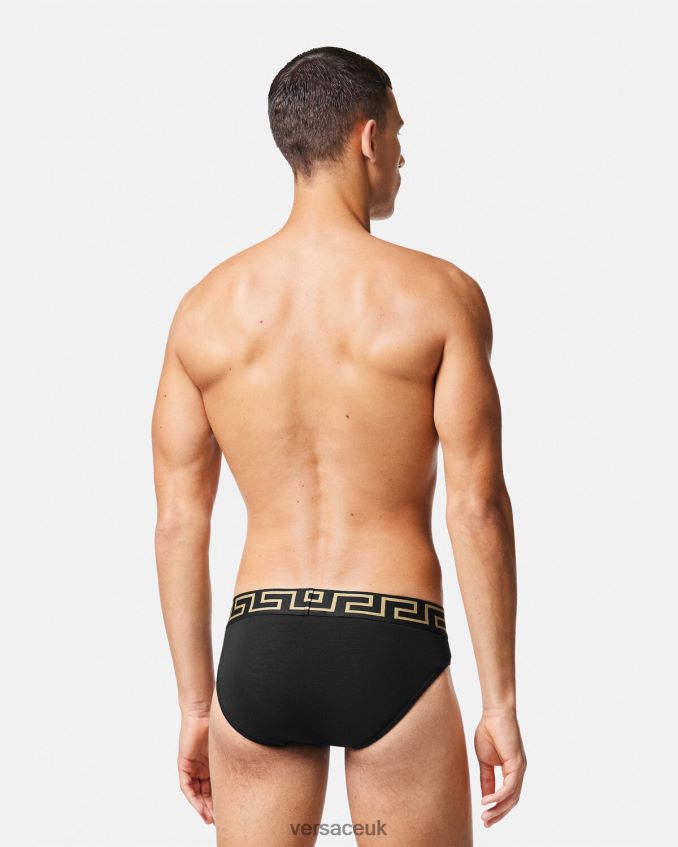 Men Versace Greca Border Briefs 3-Pack 6D2D061778 Black Underwear & Beachwear