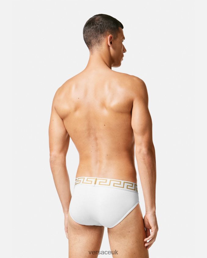 Men Versace Greca Border Briefs 3-Pack 6D2D061779 White & Black & Gray Underwear & Beachwear