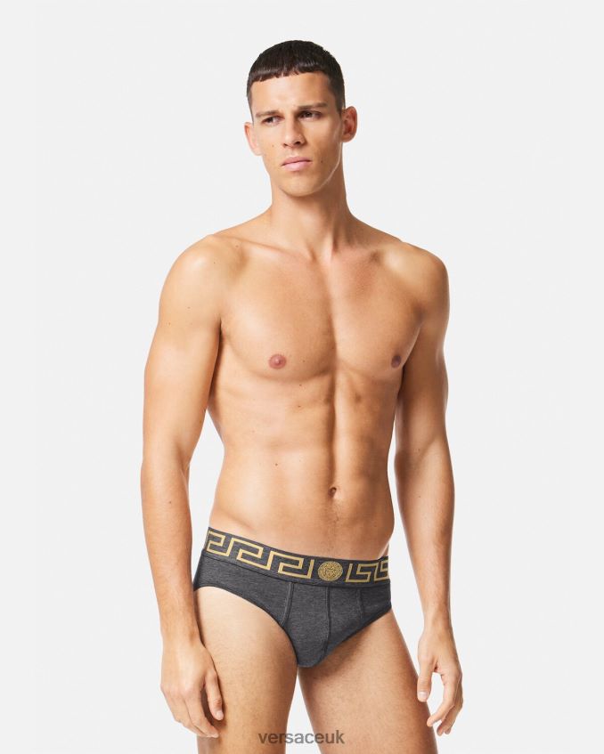 Men Versace Greca Border Briefs 3-Pack 6D2D061779 White & Black & Gray Underwear & Beachwear