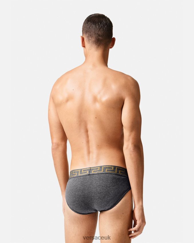 Men Versace Greca Border Briefs 3-Pack 6D2D061779 White & Black & Gray Underwear & Beachwear