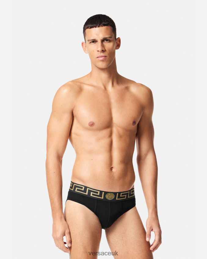 Men Versace Greca Border Briefs 3-Pack 6D2D061779 White & Black & Gray Underwear & Beachwear
