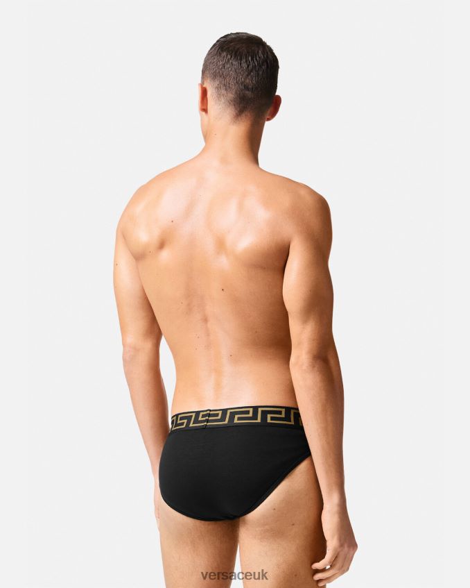 Men Versace Greca Border Briefs 3-Pack 6D2D061779 White & Black & Gray Underwear & Beachwear