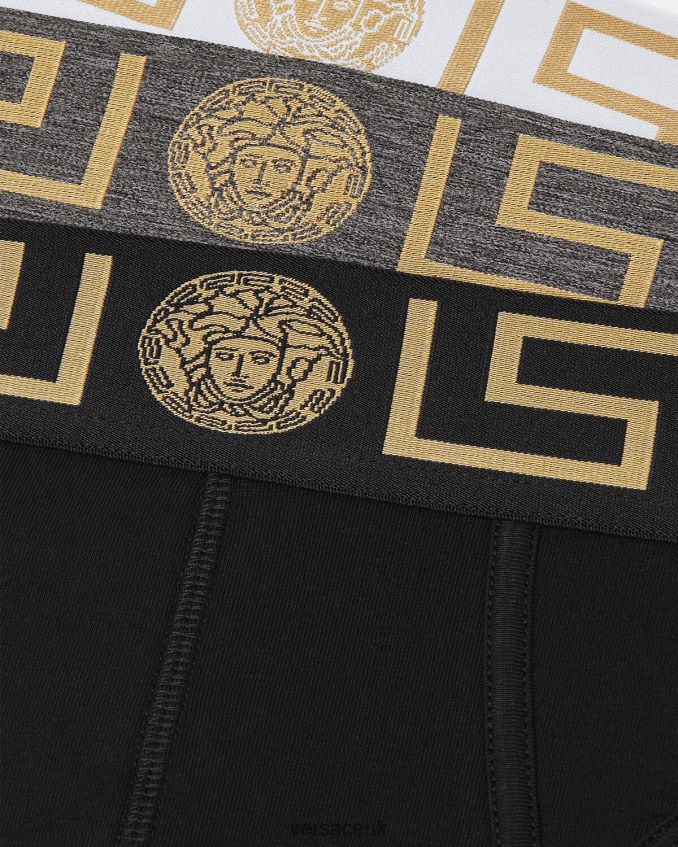 Men Versace Greca Border Briefs 3-Pack 6D2D061779 White & Black & Gray Underwear & Beachwear