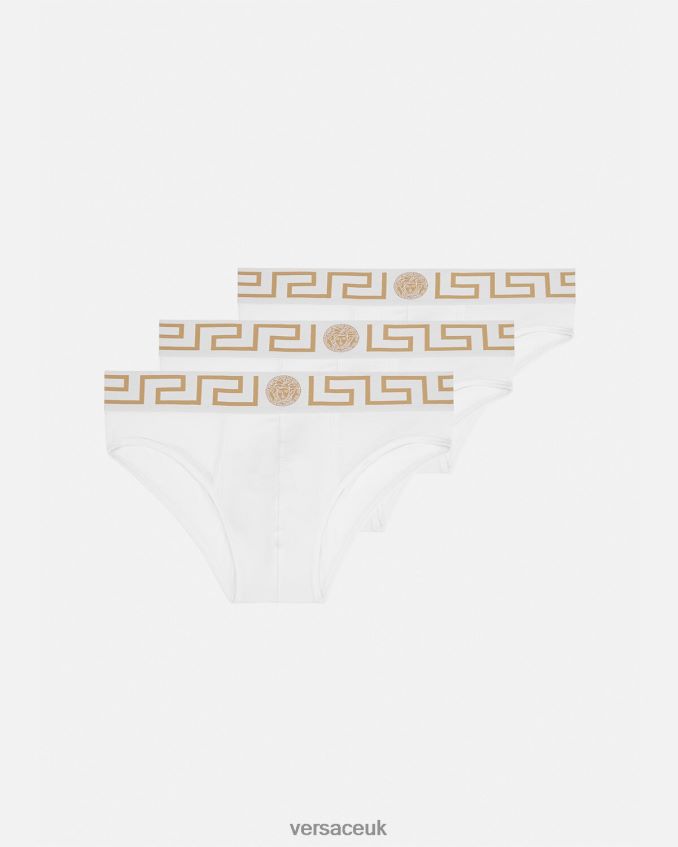 Men Versace Greca Border Briefs 3-Pack 6D2D061780 White/Gold Underwear & Beachwear