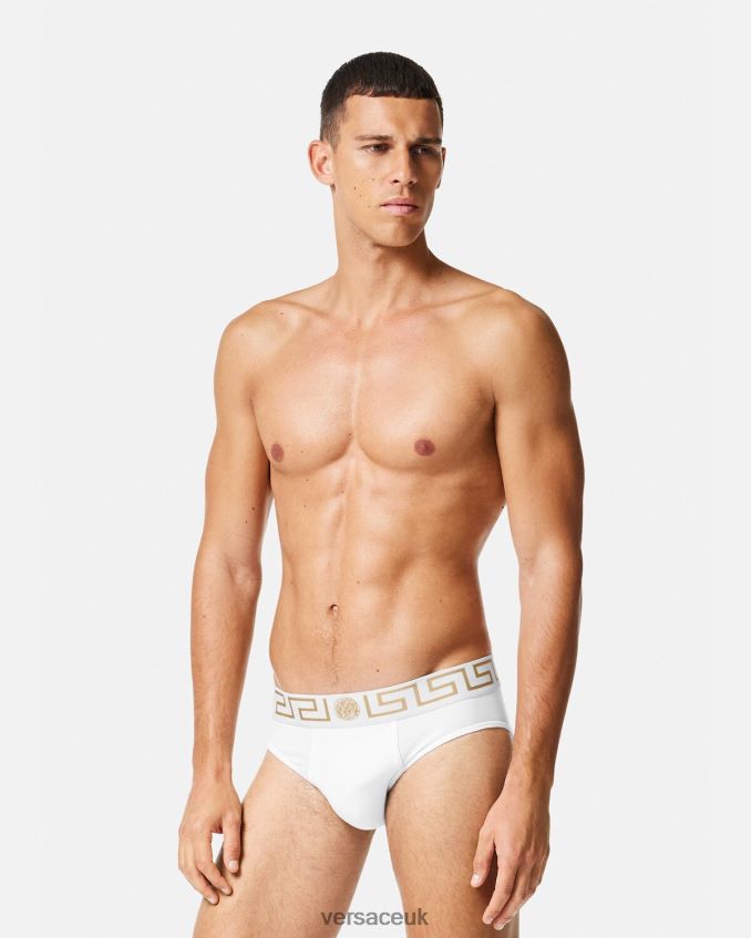 Men Versace Greca Border Briefs 3-Pack 6D2D061780 White/Gold Underwear & Beachwear