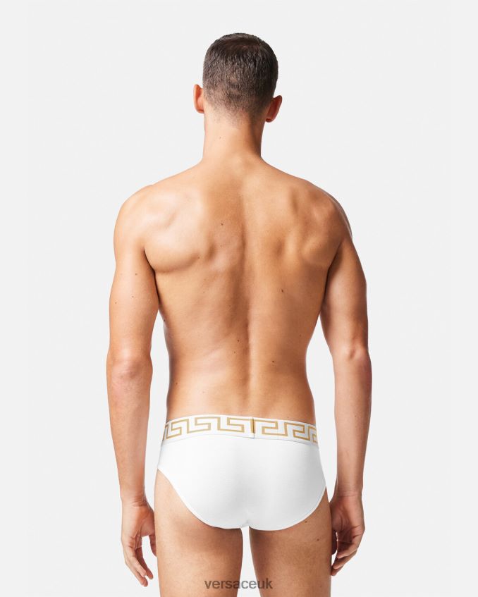 Men Versace Greca Border Briefs 3-Pack 6D2D061780 White/Gold Underwear & Beachwear
