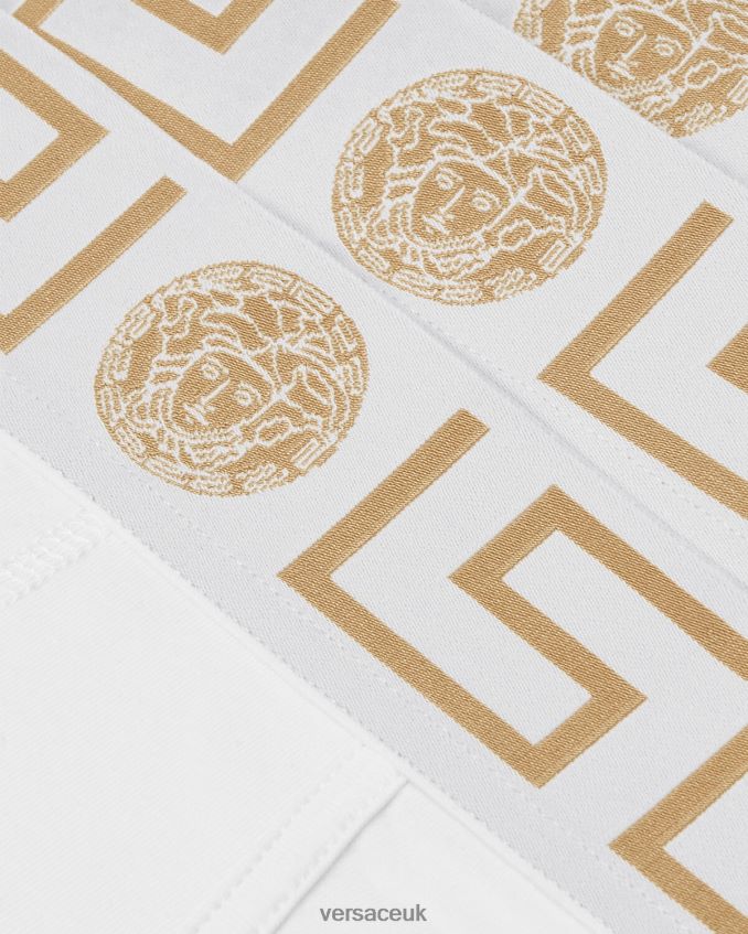 Men Versace Greca Border Briefs 3-Pack 6D2D061780 White/Gold Underwear & Beachwear