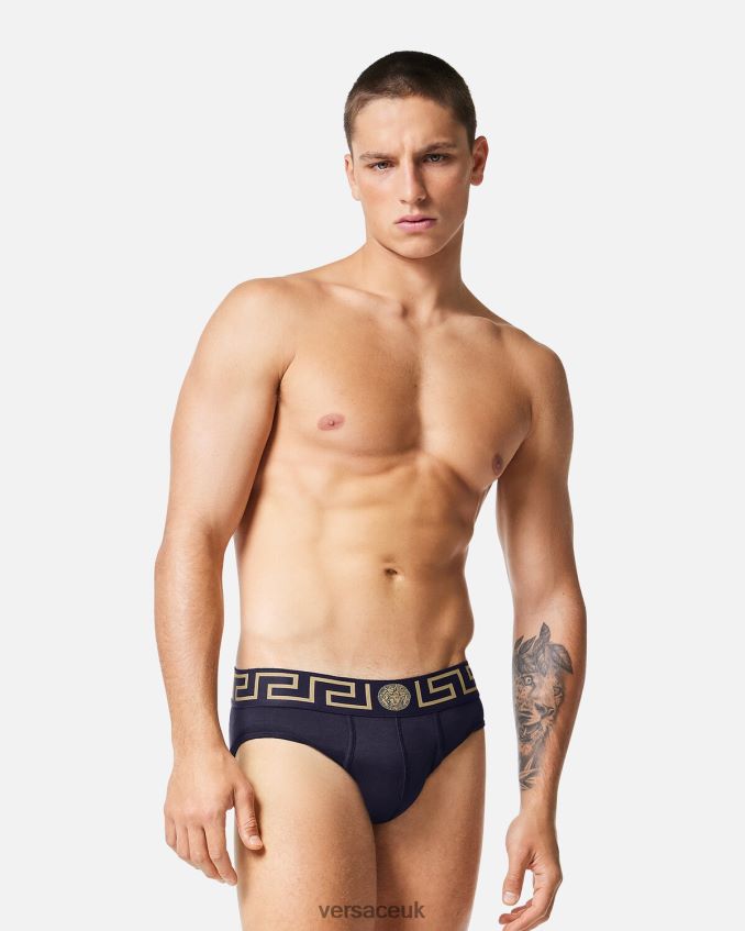 Men Versace Greca Border Briefs 6D2D061786 Blue Underwear & Beachwear