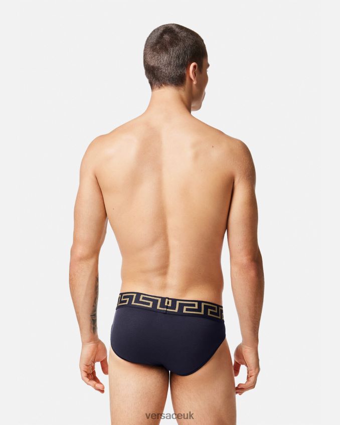 Men Versace Greca Border Briefs 6D2D061786 Blue Underwear & Beachwear
