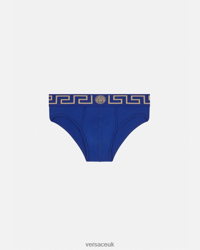 Men Versace Greca Border Briefs 6D2D061787 Blue Underwear & Beachwear