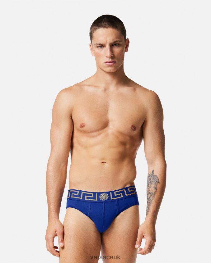 Men Versace Greca Border Briefs 6D2D061787 Blue Underwear & Beachwear