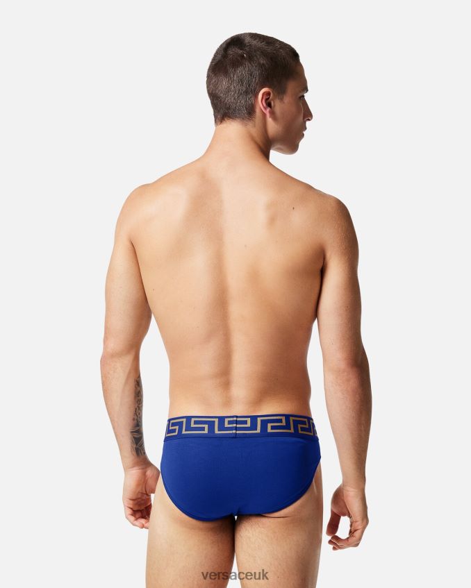 Men Versace Greca Border Briefs 6D2D061787 Blue Underwear & Beachwear