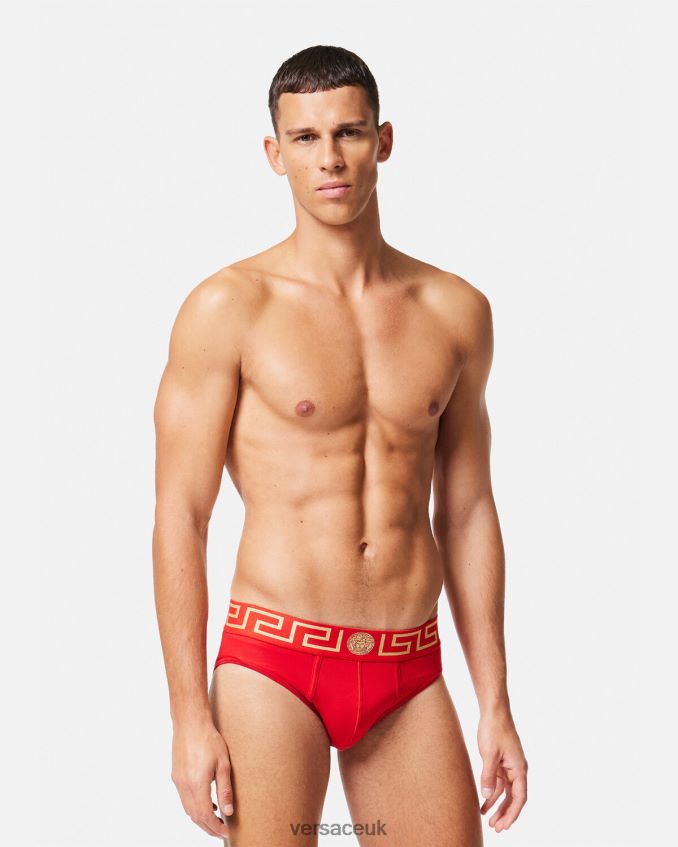 Men Versace Greca Border Briefs 6D2D061788 Red Underwear & Beachwear