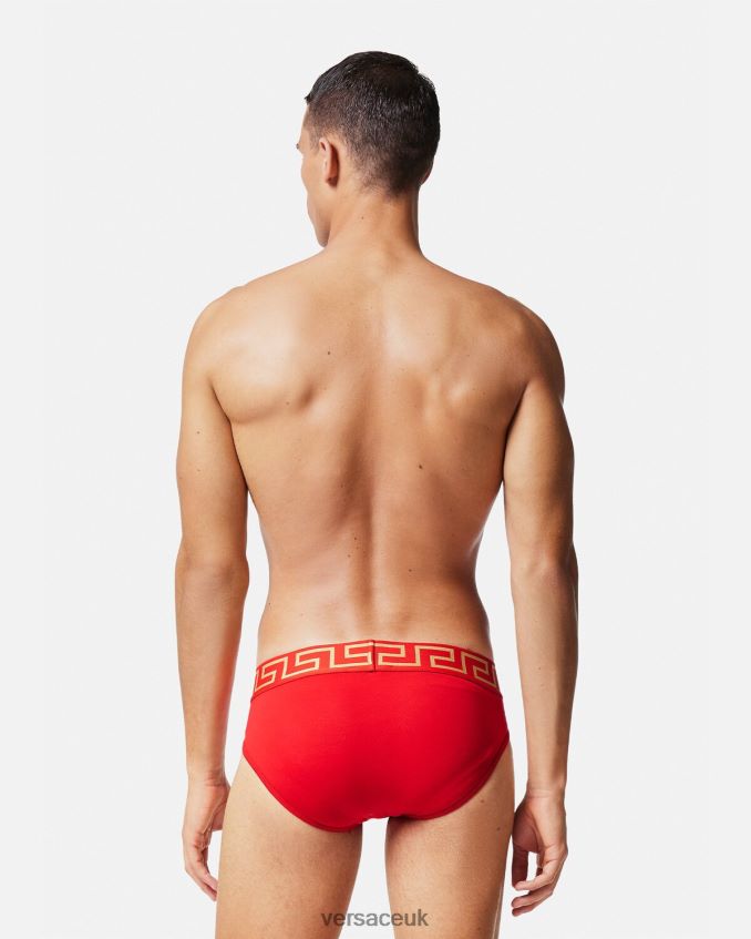 Men Versace Greca Border Briefs 6D2D061788 Red Underwear & Beachwear