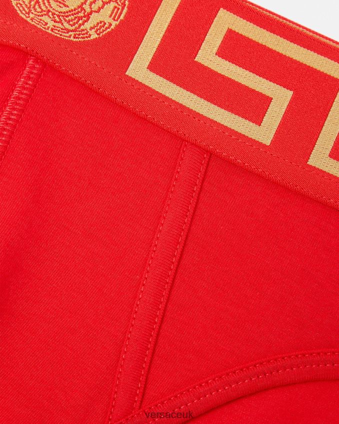 Men Versace Greca Border Briefs 6D2D061788 Red Underwear & Beachwear