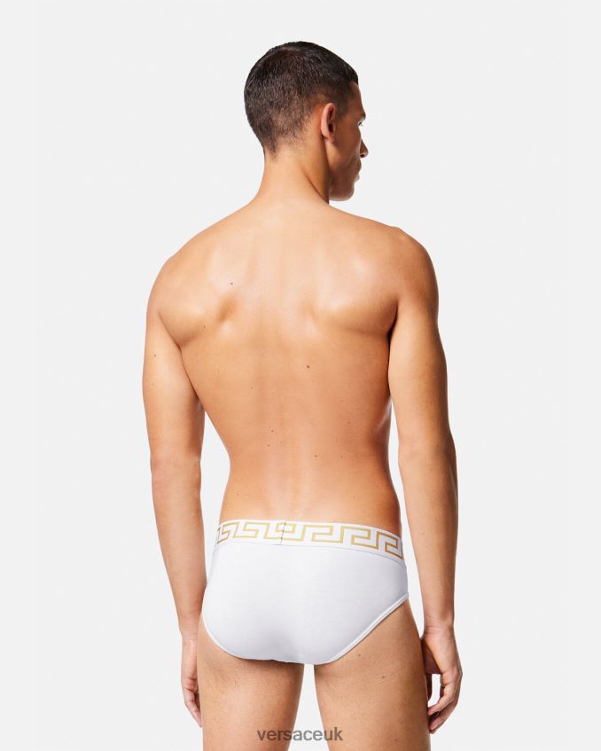 Men Versace Greca Border Briefs 6D2D061789 White/Gold Underwear & Beachwear
