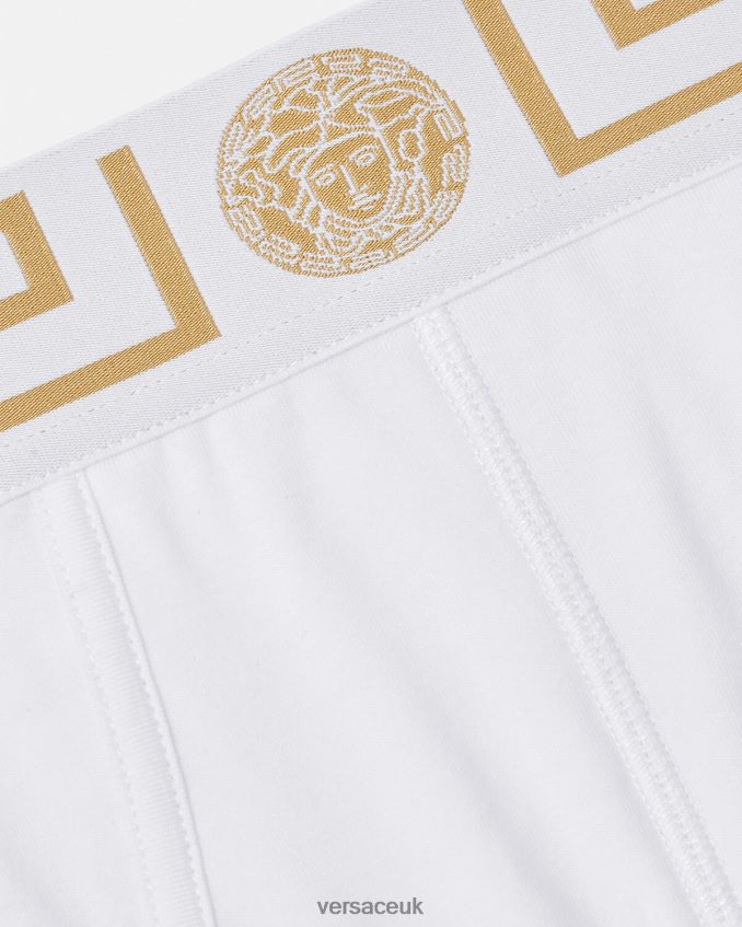 Men Versace Greca Border Briefs 6D2D061789 White/Gold Underwear & Beachwear