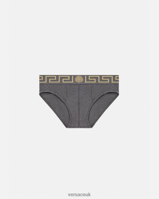 Men Versace Greca Border Briefs 6D2D061790 Gray Underwear & Beachwear