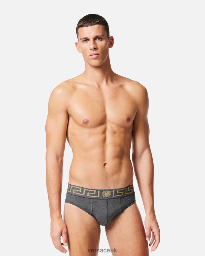 Men Versace Greca Border Briefs 6D2D061790 Gray Underwear & Beachwear