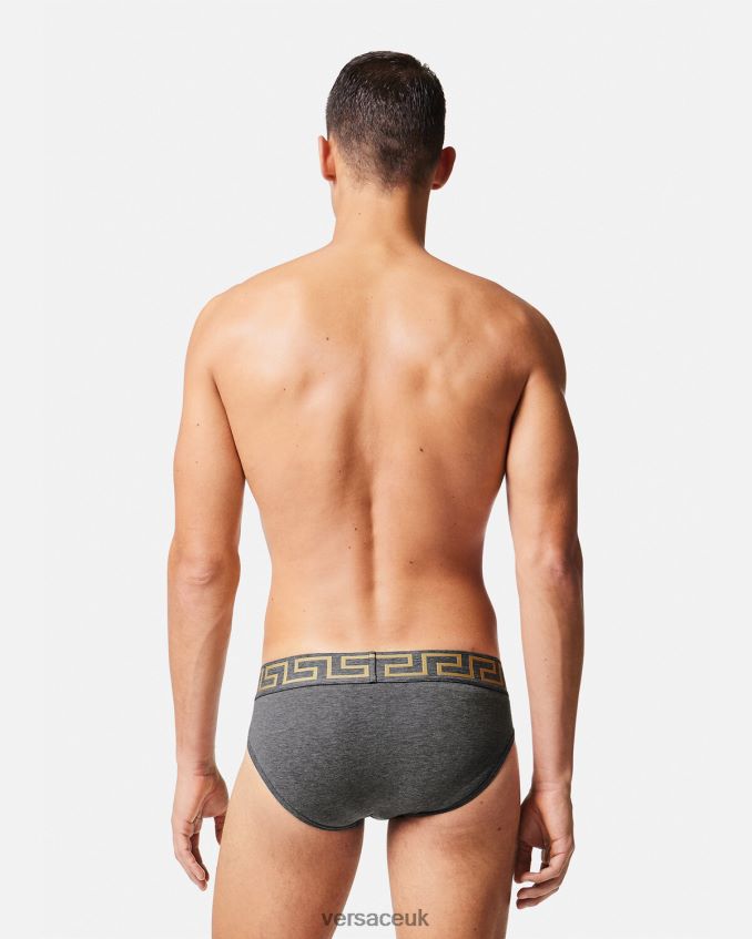 Men Versace Greca Border Briefs 6D2D061790 Gray Underwear & Beachwear