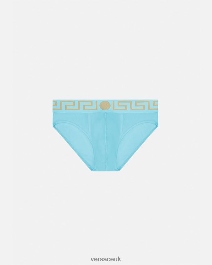 Men Versace Greca Border Briefs 6D2D061791 Blue Underwear & Beachwear