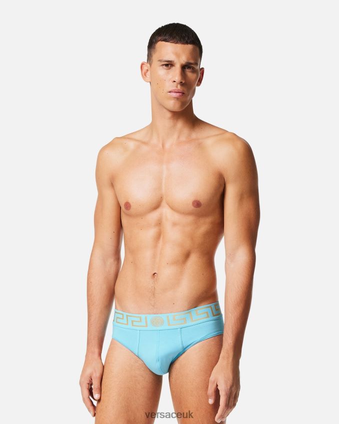 Men Versace Greca Border Briefs 6D2D061791 Blue Underwear & Beachwear