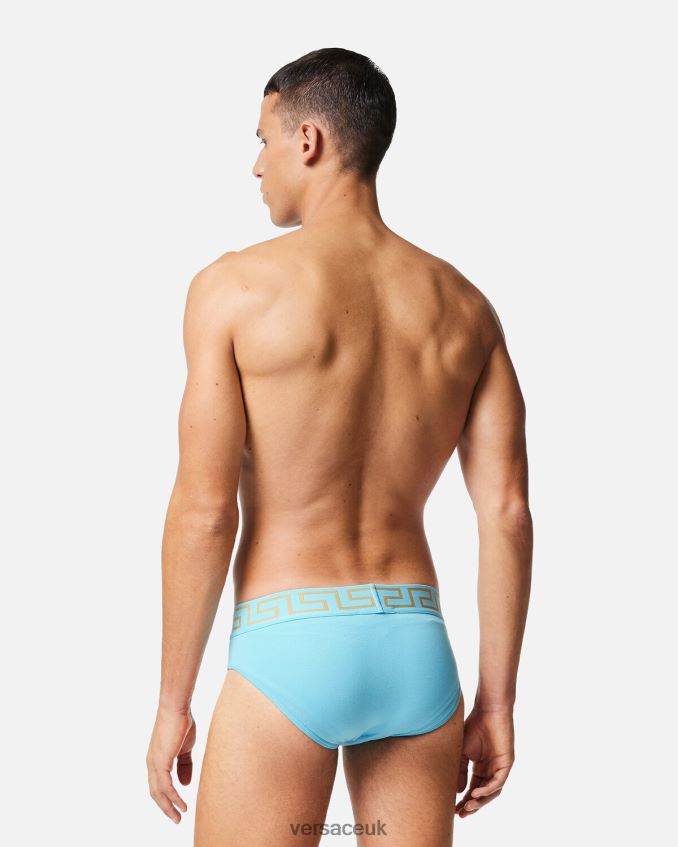 Men Versace Greca Border Briefs 6D2D061791 Blue Underwear & Beachwear