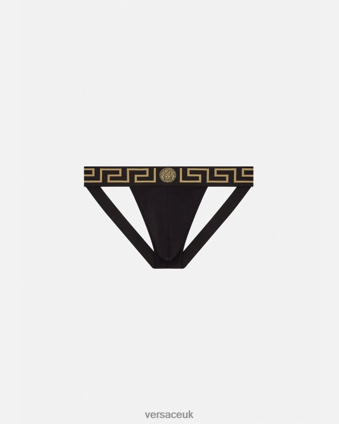 Men Versace Greca Border Jockstrap 6D2D061774 Black Underwear & Beachwear
