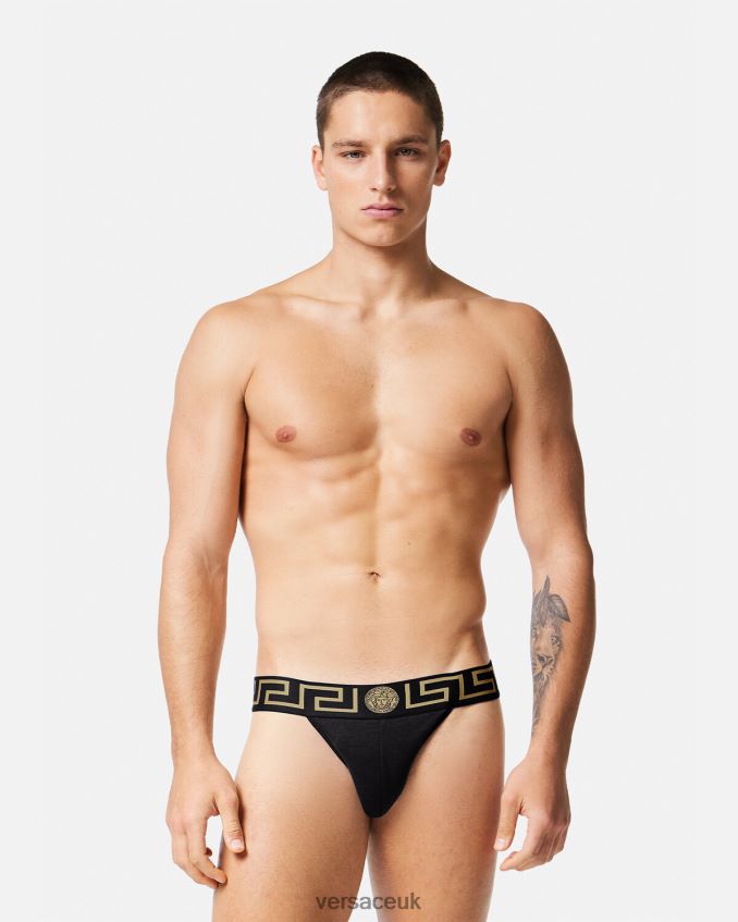 Men Versace Greca Border Jockstrap 6D2D061774 Black Underwear & Beachwear