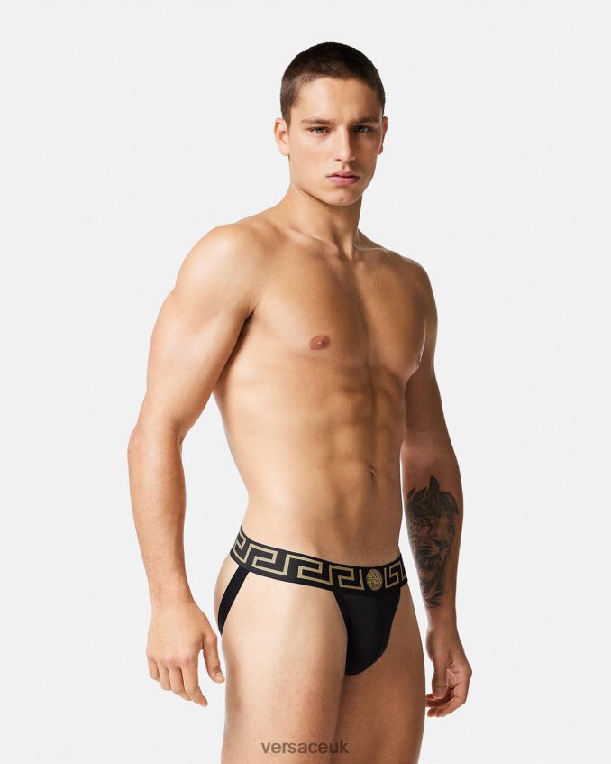 Men Versace Greca Border Jockstrap 6D2D061774 Black Underwear & Beachwear