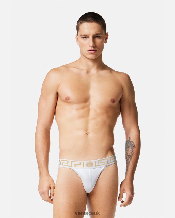 Men Versace Greca Border Jockstrap 6D2D061776 White/Gold Underwear & Beachwear