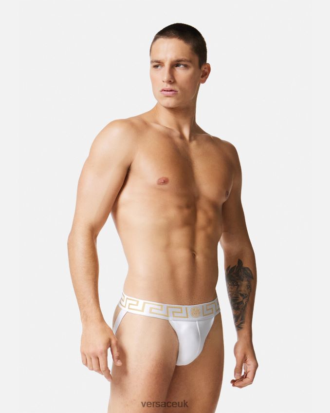 Men Versace Greca Border Jockstrap 6D2D061776 White/Gold Underwear & Beachwear