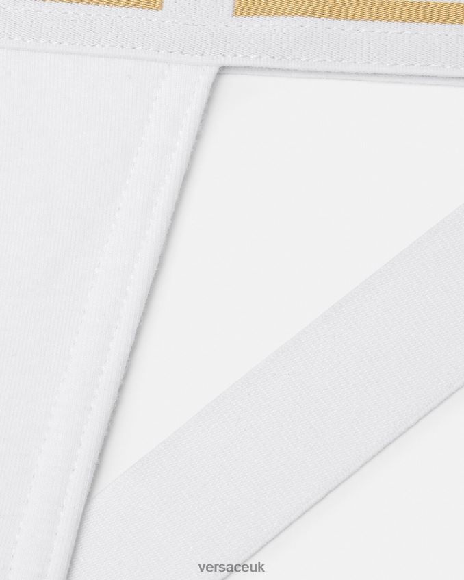 Men Versace Greca Border Jockstrap 6D2D061776 White/Gold Underwear & Beachwear