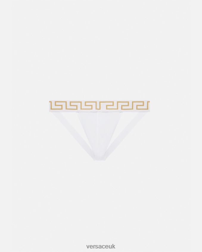 Men Versace Greca Border Jockstrap 6D2D061776 White/Gold Underwear & Beachwear