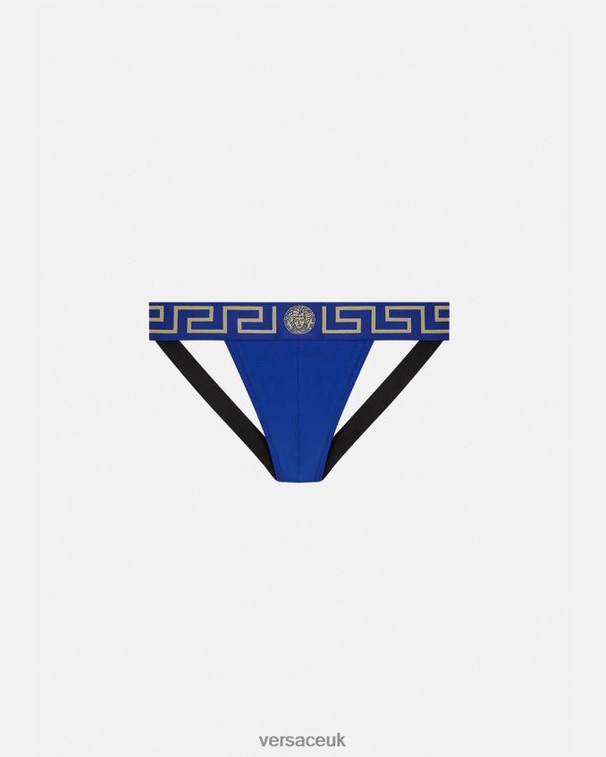 Men Versace Greca Border Jockstrap 6D2D061777 Blue Underwear & Beachwear
