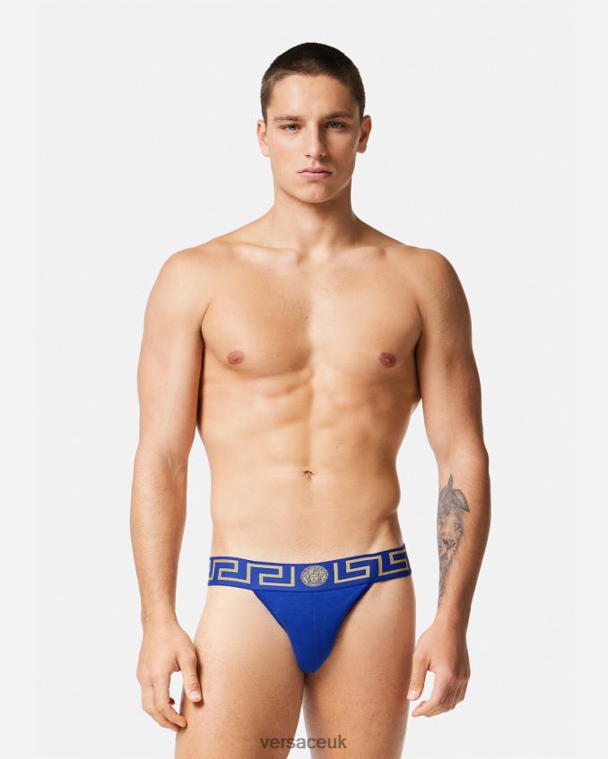 Men Versace Greca Border Jockstrap 6D2D061777 Blue Underwear & Beachwear