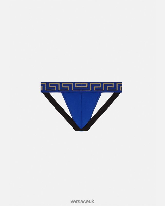 Men Versace Greca Border Jockstrap 6D2D061777 Blue Underwear & Beachwear