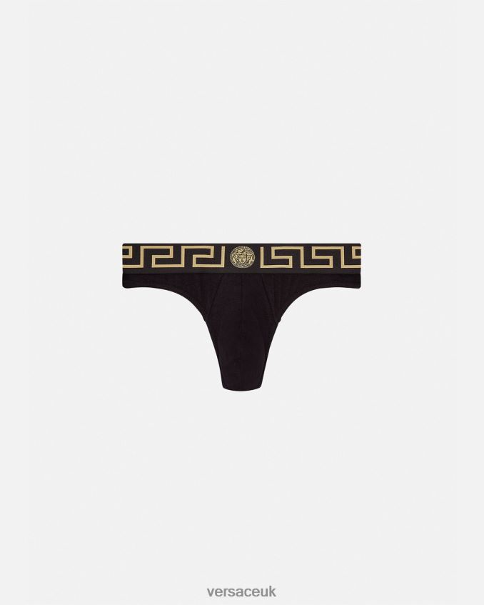 Men Versace Greca Border Thong 6D2D061770 Black Underwear & Beachwear