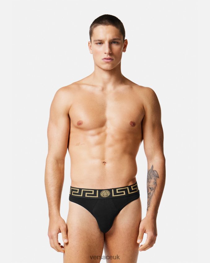Men Versace Greca Border Thong 6D2D061770 Black Underwear & Beachwear