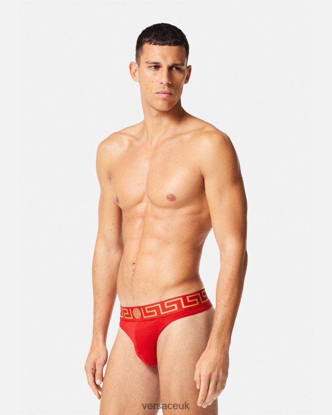 Men Versace Greca Border Thong 6D2D061771 Red Underwear & Beachwear