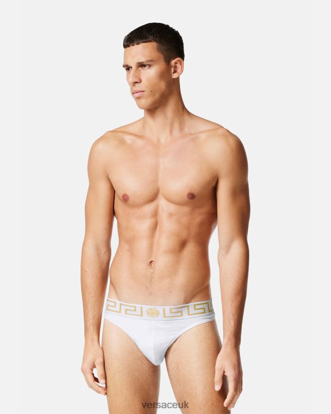 Men Versace Greca Border Thong 6D2D061772 White/Gold Underwear & Beachwear
